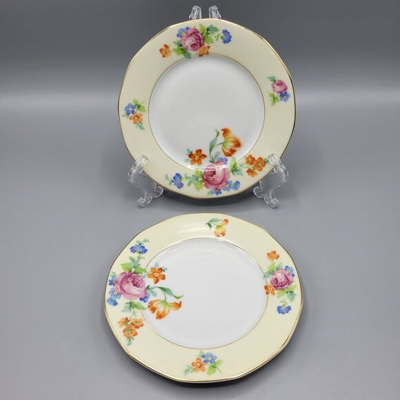 Vtg TK Thuny Czechoslovakia Lexington Floral 2 Bread Butter Plates Gold Trim 6" - Picture 2 of 8